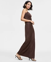 Seni & Cade Juniors' Pintuck Satin Sleeveless Column Gown