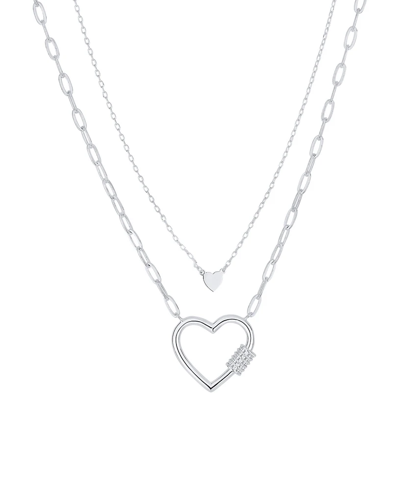 And Now This Cubic Zirconia Double Layered Strand Heart Necklace