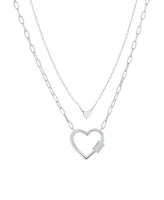 And Now This Cubic Zirconia Double Layered Strand Heart Necklace