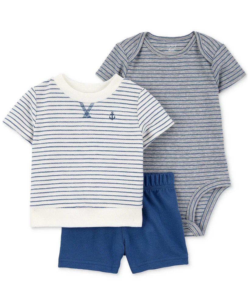 Carter's Baby Boys Striped Anchor Top, Bodysuit & Shorts, 3 Piece Set