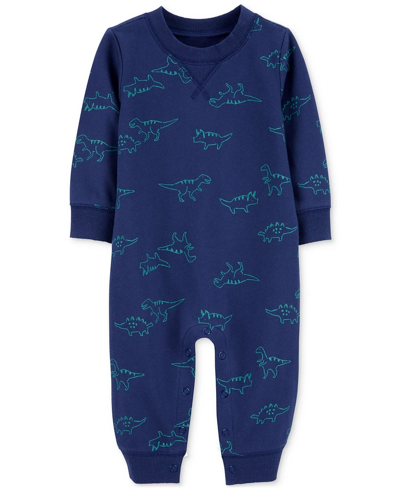 Carter's Baby Boys Dinosaur-Print Cotton French Terry Long-Sleeve Jumpsuit