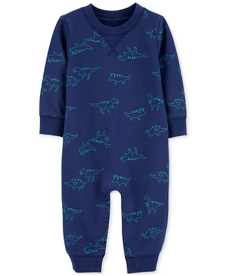 Carter's Baby Boys Dinosaur-Print Cotton French Terry Long-Sleeve Jumpsuit