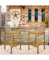 Gymax Wicker Bar Stools Set of 4 Patio Chairs w/ Solid Wood Frame & Ergonomic Footrest