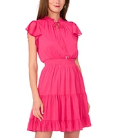 Msk Petite Smocked-Waist Flutter-Sleeve Tiered Dress