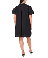 Msk Plus Cotton Short-Puff-Sleeve Shift Dress