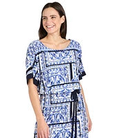 R & M Richards Plus Printed Blouson A-Line Dress
