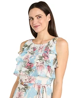 R & M Richards Petite Floral-Print Ruffled Midi Dress