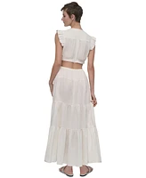 Dkny Jeans Women's Linen-Blend Tiered V-Neck Cutout Dress