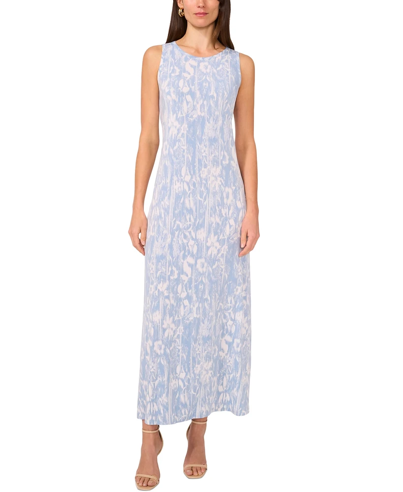Vince Camuto Women's Abstract-Print Sleeveless Keyhole-Back Crewneck Maxi Dress