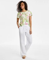 Charter Club Women's Palm Beach Printed Linen-Blend Crewneck T-Shirt, Exclusively at Macy's