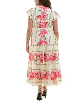 Taylor Plus Floral-Print Flutter-Sleeve Maxi Dress