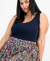 Tommy Hilfiger Plus Floral-Print-Skirt Sleeveless Dress