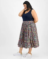 Tommy Hilfiger Plus Floral-Print-Skirt Sleeveless Dress