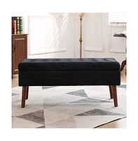 Tufted Storage Ottoman Bench for Bedroom or Entryway, Linen with Solid Wood Legs-The Pop Home