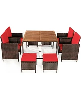 9 Pieces Patio Rattan Dining Cushioned Chairs Set