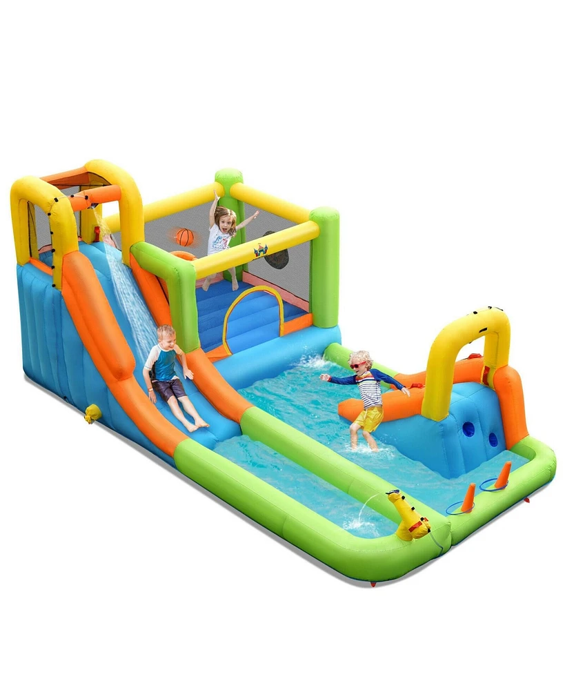 8-in-1 Inflatable Water Slide Park & Bounce House Ultimate Outdoor Playset for Kids