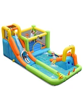 8-in-1 Inflatable Water Slide Park & Bounce House Ultimate Outdoor Playset for Kids