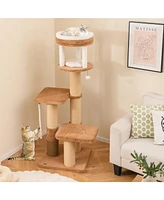 Tall Cat Tree with Self-Groomer & Removable Cat Bed Cozy & Functional Climbing Tower for Cats