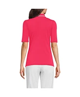 Lands' End Women's Elbow Sleeve Lightweight Jersey Embellished Polo