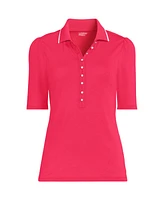 Lands' End Women's Petite Elbow Sleeve Lightweight Jersey Embellished Polo