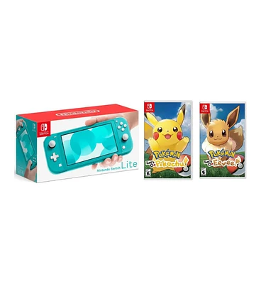 Nintendo Switch Lite Turquiose Bundle With Pokemon Lets Go Evee & Lets Go Pikachu Games