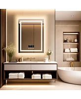 Luvodi 23.6 x 31.5 In Smart Led Lighted Bathroom Mirror with Bluetooth Speaker, Front-lit, Backlight