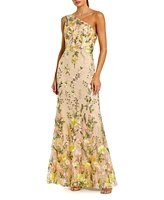 Women's One Shoulder Lace Embroidered Gown