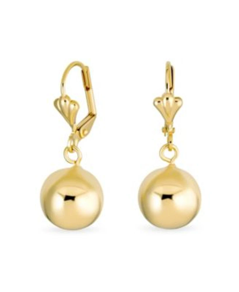 Bling Jewelry Classic Elegant Simple Round Light Weight Dangle Lever Back Drop Ball Earrings Yellow 18K Gold Plated Brass