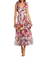 Women's Ruffle Tiered Cut-Out Floral Chiffon Dress