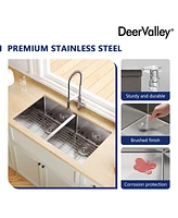 DeerValley 33'' L Undermount 50/50 Double Bowl Stainless Steel Kitchen Sink with Basket Strainers and Stainless Steel Grids