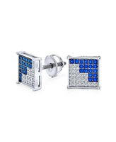 Bling Jewelry Geometric Two Tone Zig Zag Cz Stud Earrings for Men Sterling Silver