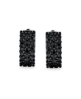 Bling Jewelry Unisex Black Pave Cz Hoop Earrings Small Wide Huggie Sterling Silver Kpop Style