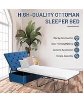 Folding Ottoman Sleeper Bed with Mattress Convenient Guest and Office Nap Solution