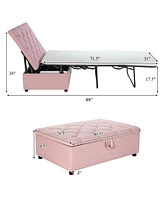 Folding Ottoman Sleeper Bed with Mattress Convenient Guest Bed and Office Nap Solution