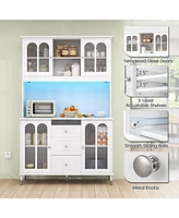 Kitchen Pantry Storage Cabinet Freestanding Buffet Cabinet with Led Lights