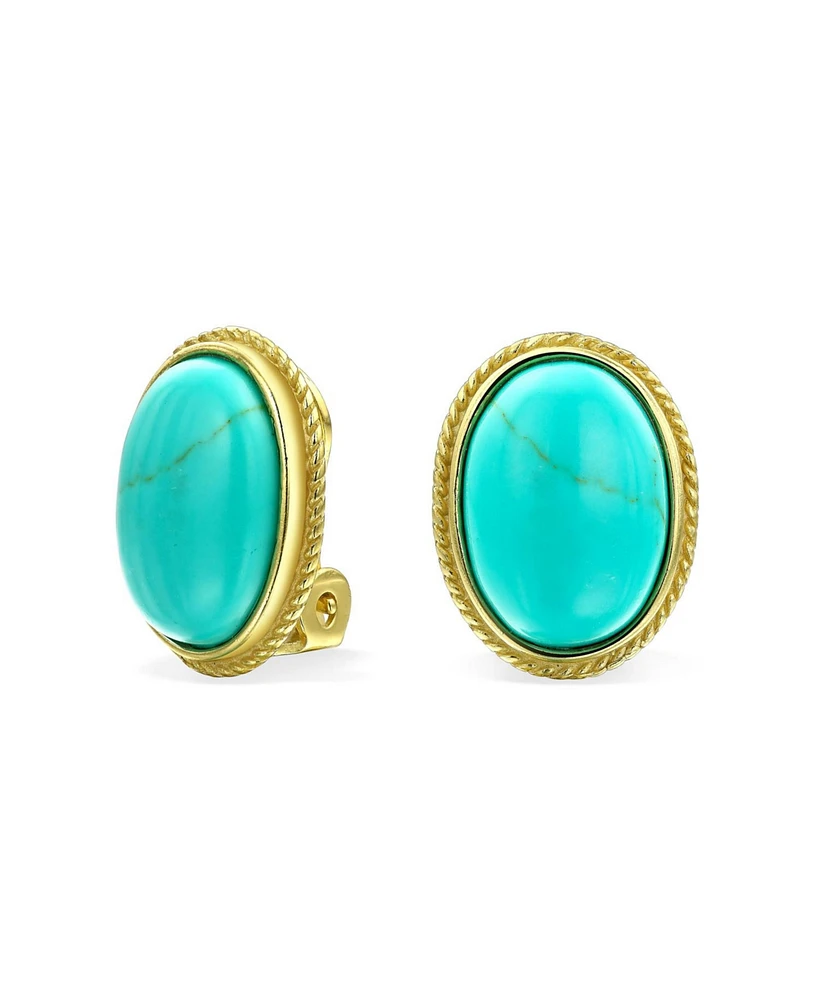 Bling Jewelry 7CT Oval Cabochon Natural Jade Lapis Lazuli Onyx Turquoise 14K Gold Plated Sterling Silver Clip-On Earrings