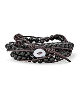 Bling Jewelry Unisex Wrap Bracelet Two Tone Multi Strand with Tiger Eye & Black Onyx Beads