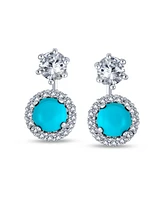 Bling Jewelry Simulated Pearl Turquoise Cz Earring Jacket Studs Silver Plated Halo Design