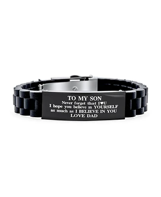 Bling Jewelry To My Son Courage Inspirational Id Bracelet Grandson Black Silicone Wristband