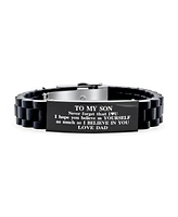 Bling Jewelry To My Son Courage Inspirational Id Bracelet Grandson Black Silicone Wristband