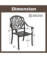 Gymax Pieces Cast Aluminum Chairs Set of 2 Stackable Patio Dining Chairs w/ Armrests