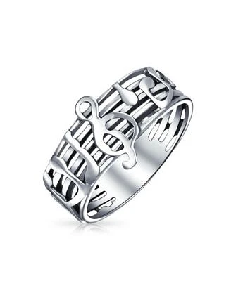Bling Jewelry Silver Ring For Musicians Treble Clef Note Band In Oxidized Sterling Silver