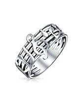 Bling Jewelry Silver Ring For Musicians Treble Clef Note Band In Oxidized Sterling Silver