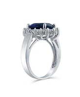 Bling Jewelry Classic Traditional 5CTW Royal Blue Cz Crown Halo Oval Cubic Zirconia Promise Ring Silver Plated