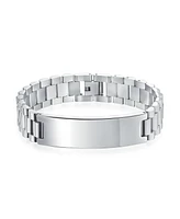 Bling Jewelry Silver Tone Stainless Steel Id Bracelet with Name Plate for Men