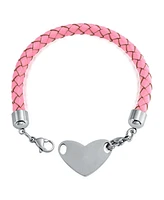 Bling Jewelry Pink Braided Leather Medical Id Bracelet with Stainless Steel Clasp