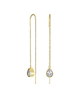 Bling Jewelry Set of 2 Geometric Minimalist Dangle Chandelier Earrings with Cz Teardrop Rose Gold Plated