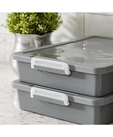 Iris Usa 6 Qt. Plastic Storage Bins with Lids, 2 Pack, Flat Storage Container, Secure Latches, Stackable, Gray