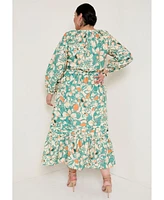 June + Vie Plus Raglan Puff Sleeve Maxi Dress