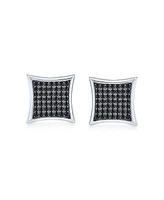 Bling Jewelry Black Square Kite Shaped Cz Micro Pave Cubic Zirconia Stud Earrings .925 Silver Screw back 7-12MM